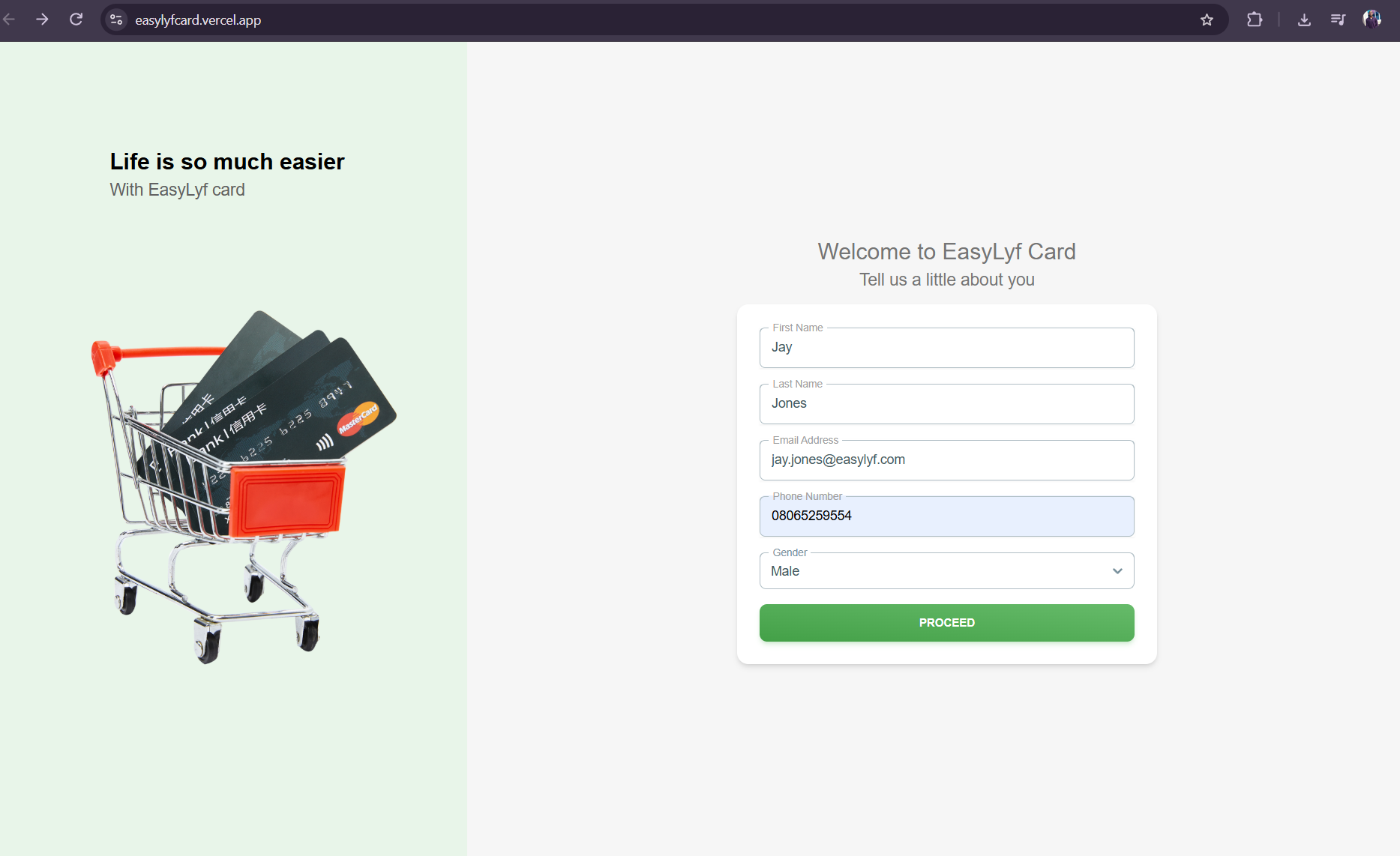 Screenshot of Easylyf Card